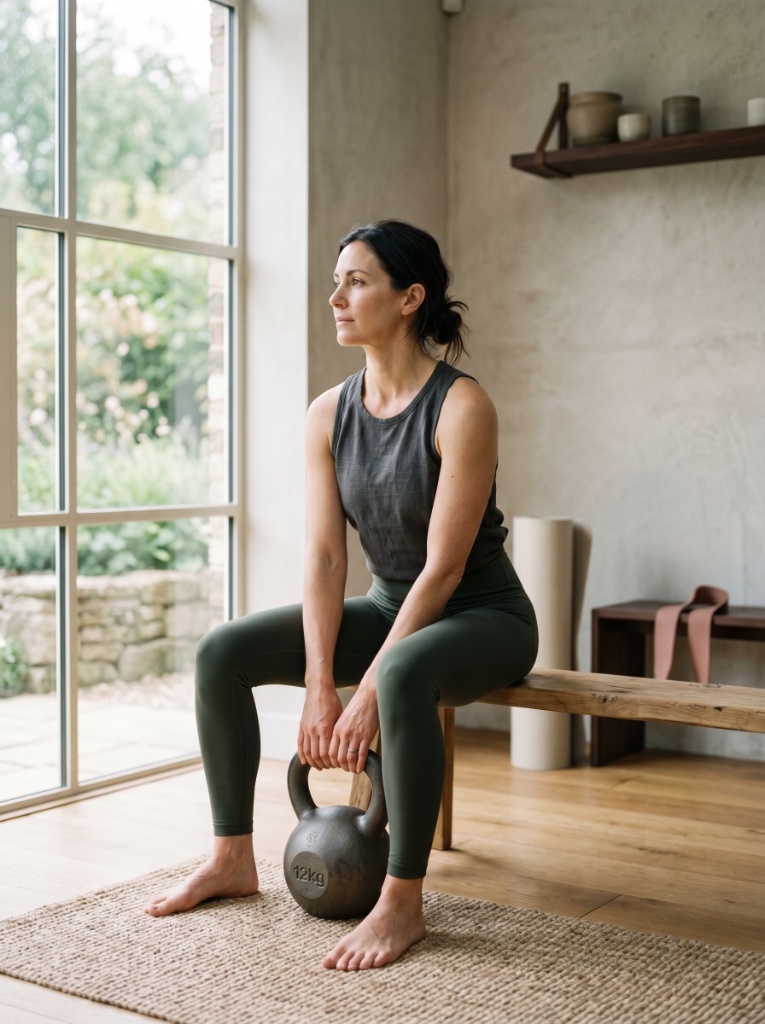 Frau beim Krafttraining mit Kettlebell